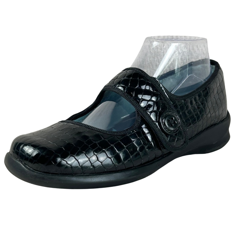 Aetrex Black Croc Embossed Leather Mary Jane Shoes Womens 7.5 XW Extra Wide